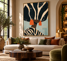 Load image into Gallery viewer, Neutral Wall Art, Afrocentric Abstract Black Woman - Black &amp; White Stripes Poster