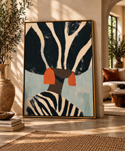 Load image into Gallery viewer, Neutral Wall Art, Afrocentric Abstract Black Woman - Black &amp; White Stripes Poster