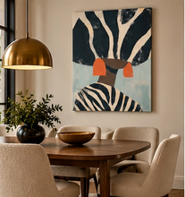 Load image into Gallery viewer, Neutral Wall Art, Afrocentric Abstract Black Woman - Black &amp; White Stripes Canvas - Ready To Hang