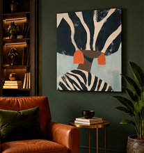 Load image into Gallery viewer, Neutral Wall Art, Afrocentric Abstract Black Woman - Black &amp; White Stripes Canvas - Ready To Hang