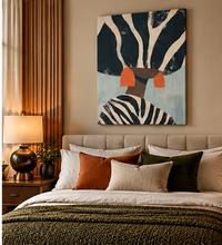 Load image into Gallery viewer, Neutral Wall Art, Afrocentric Abstract Black Woman - Black &amp; White Stripes Canvas - Ready To Hang