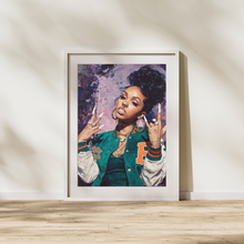 Load image into Gallery viewer, Urban Black Girl Wall Art Poster, Hip Hop Dorm Room Decor, Bold Black Woman Portrait, Streetwear College Wall Decor