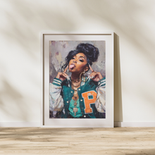 Load image into Gallery viewer, Urban Black Girl Wall Art Poster,  Hip Hop Dorm Room Decor, Bold Black Woman Portrait, Streetwear College Wall Decor