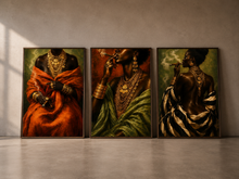 Load image into Gallery viewer, Black Woman Cigar Wall Art Set, Luxury Afrocentric Prints, Cigar Lounge Decor, Triptych Wall Art