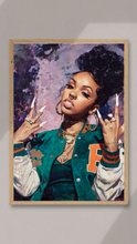 Load image into Gallery viewer, Urban Black Girl Wall Art Poster, Hip Hop Dorm Room Decor, Bold Black Woman Portrait, Streetwear College Wall Decor