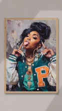 Load image into Gallery viewer, Urban Black Girl Wall Art Poster,  Hip Hop Dorm Room Decor, Bold Black Woman Portrait, Streetwear College Wall Decor