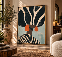 Load image into Gallery viewer, Neutral Wall Art, Afrocentric Abstract Black Woman - Black &amp; White Stripes Poster