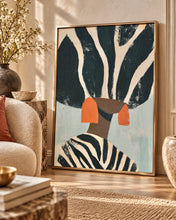 Load image into Gallery viewer, Neutral Wall Art, Afrocentric Abstract Black Woman - Black &amp; White Stripes Poster