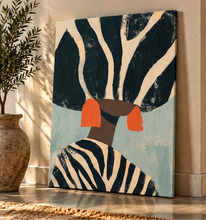 Load image into Gallery viewer, Neutral Wall Art, Afrocentric Abstract Black Woman - Black &amp; White Stripes Canvas - Ready To Hang
