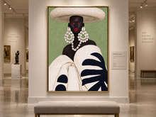 Load image into Gallery viewer, Grace | Neutral Wall Art, Afrocentric Abstract Black Woman Digital Print - Black &amp; White Stripes