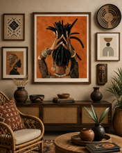 Load image into Gallery viewer, Wicks | Afrocentric Art | Black Woman | Faceless Cubism Portrait | Terracotta Wall Art Poster | Matte Vertical Art Print