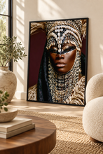 Load image into Gallery viewer, Cowrie Shells |  African Mask Art | Black Woman Editorial Portrait |Afrocentric Wall Art | Premium Matte Paper Poster
