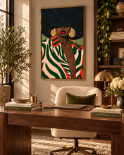 Load image into Gallery viewer, Tomasita | Afrocentric Fashion Portrait | Sage Green | Black Woman Wall Art | Classic Semi-Glossy Paper Wooden Framed Poster