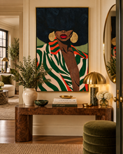 Load image into Gallery viewer, Tomasita | Afrocentric Fashion Portrait | Sage Green | Black Woman Wall Art | Classic Semi-Glossy Paper Wooden Framed Poster