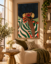 Load image into Gallery viewer, Tomasita | Afrocentric Fashion Portrait | Sage Green | Black Woman Wall Art | Classic Semi-Glossy Paper Wooden Framed Poster