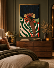 Load image into Gallery viewer, Tomasita | Afrocentric Portrait | Sage Green|  Black Woman Wall Art | Premium Matte Paper Poster