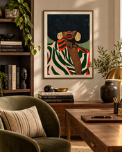 Load image into Gallery viewer, Tomasita | Afrocentric Portrait | Sage Green|  Black Woman Wall Art | Premium Matte Paper Poster