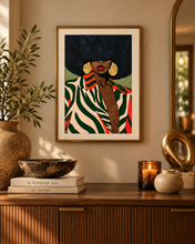 Load image into Gallery viewer, Tomasita | Afrocentric Portrait | Sage Green|  Black Woman Wall Art | Premium Matte Paper Poster