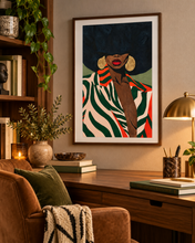 Load image into Gallery viewer, Tomasita | Afrocentric Portrait | Sage Green|  Black Woman Wall Art | Premium Matte Paper Poster