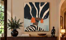 Load image into Gallery viewer, Neutral Wall Art, Afrocentric Abstract Black Woman - Black &amp; White Stripes Canvas - Ready To Hang