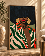 Load image into Gallery viewer, Tomasita | Afrocentric Portrait | Sage Green|  Black Woman Wall Art | Premium Matte Paper Poster