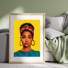 Load image into Gallery viewer, Light Skin Keisha Black Girl Art Poster: Afrocentric Woman with Head Wrap