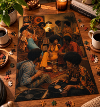 Load image into Gallery viewer, 70's Kickback | Nostalgic Black Art Puzzle | 100, 250, 500, 1000 Piece Adult Afro Puzzles