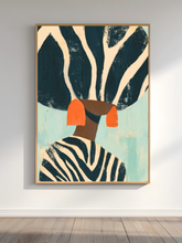 Load image into Gallery viewer, Neutral Wall Art, Afrocentric Abstract Black Woman - Black &amp; White Stripes Poster