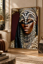 Load image into Gallery viewer, Cowrie Shells |  African Mask Art | Black Woman Editorial Portrait |Afrocentric Wall Art | Premium Matte Paper Poster