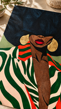Load image into Gallery viewer, Tomasita | Afrocentric Fashion Portrait | Sage Green | Black Woman Wall Art | Classic Semi-Glossy Paper Wooden Framed Poster