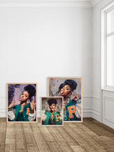 Load image into Gallery viewer, Urban Black Girl Wall Art Poster,  Hip Hop Dorm Room Decor, Bold Black Woman Portrait, Streetwear College Wall Decor