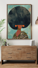 Load image into Gallery viewer, Neutral Wall Art, Afrocentric Abstract Black Woman - Black &amp; White Stripes Matte Poster