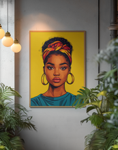 Load image into Gallery viewer, Light Skin Keisha Black Girl Art Poster: Afrocentric Woman with Head Wrap