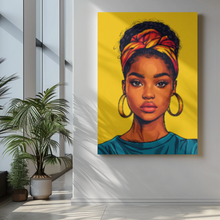 Load image into Gallery viewer, Light Skin Keisha Black Girl Art Canvas: Afrocentric Woman with Head Wrap Ready to hang