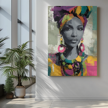 Load image into Gallery viewer, Afrocentric Woman Art Canvas | Colorful African Queen Portrait | Ready to hang