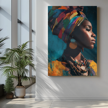 Load image into Gallery viewer, Afrocentric Woman Art Canvas | Colorful African Queen Portrait | Ready to hang