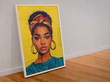 Load image into Gallery viewer, Light Skin Keisha Black Girl Art Poster: Afrocentric Woman with Head Wrap