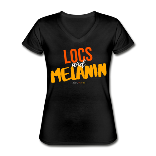 LOCS and MELANIN Women's V-Neck T-Shirt - black