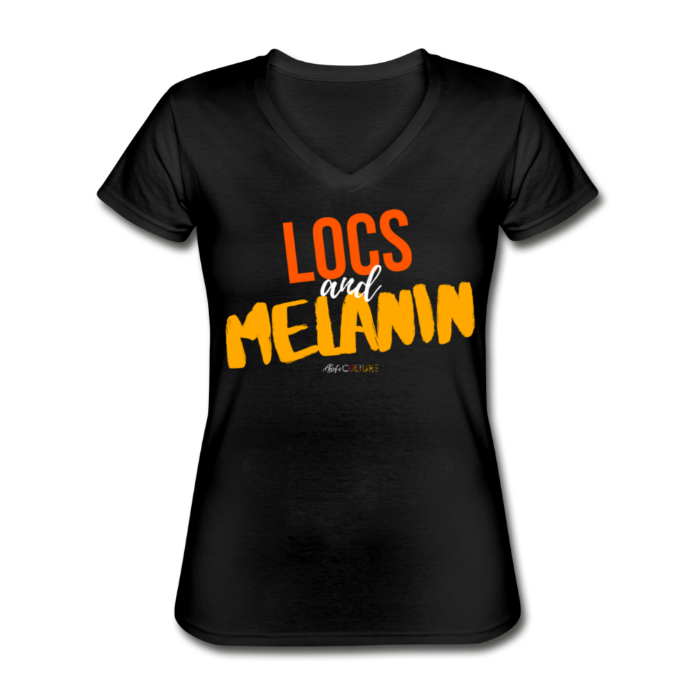 LOCS and MELANIN Women's V-Neck T-Shirt - black