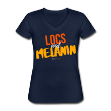 Load image into Gallery viewer, LOCS and MELANIN Women&#39;s V-Neck T-Shirt - navy
